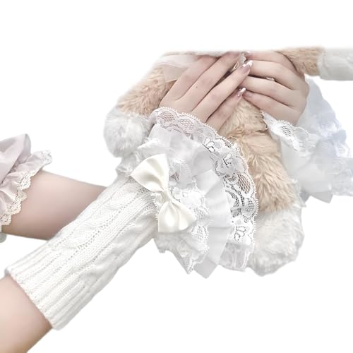 SANNIDHI® Y2K Accessories Cute Grunge Gloves for women Goth Fingerless Ripped Long Sleeve Cosplay Lolita Cute Arm Warmers-White SANNIDHI® Y2K Accessories Cute Grunge Gloves for women Goth Fingerless Ripped Long Sleeve Cosplay Lolita Cute Arm Warmers-White